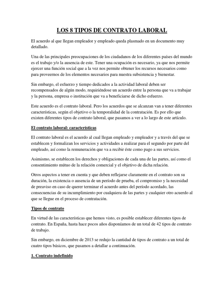 Los 8 tipos de contratos laborales