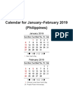 Calendar For January-February 2019 (Philippines)