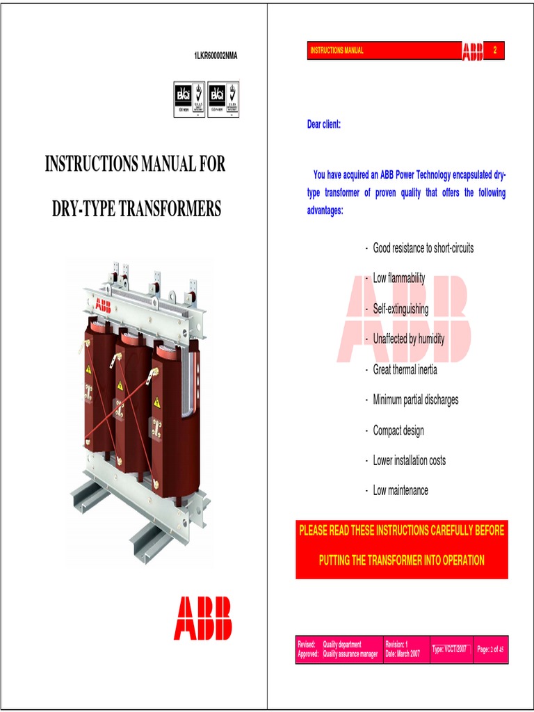 Instruction Manual Dry Type TransformerEnABB PDF Transformer