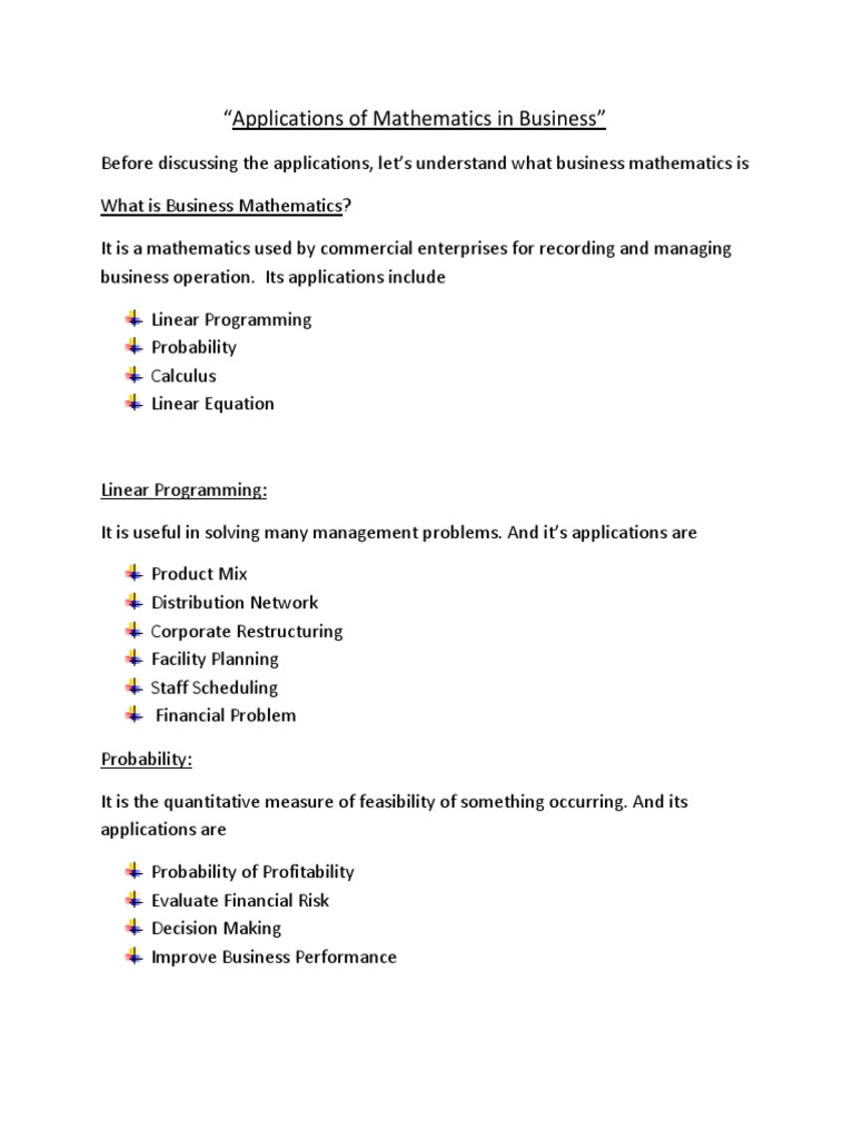 Applications of Maths in Business | PDF | Finance & Money Management ...