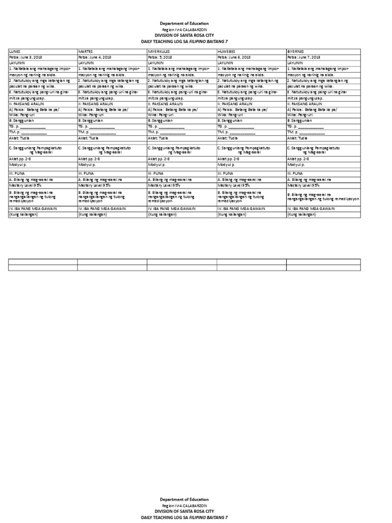Template NG TG Sa Filipino | PDF