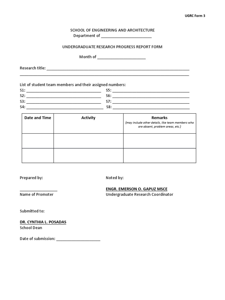 Form 3. Undergraduate Research Progress Report Form | PDF | Career ...