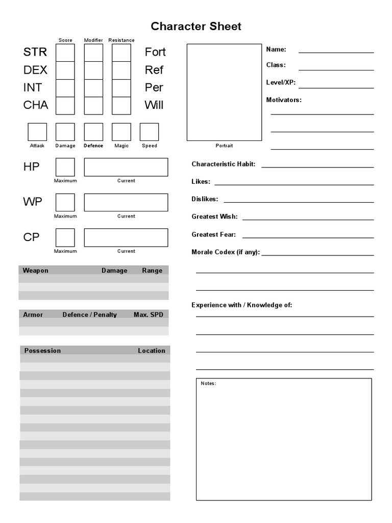 RPG Character Sheet Template | PDF | Tabletop Games | Role Playing