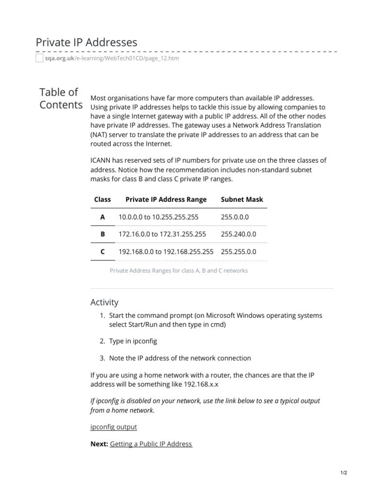 Private IP Address Ranges Explained | PDF | Computers