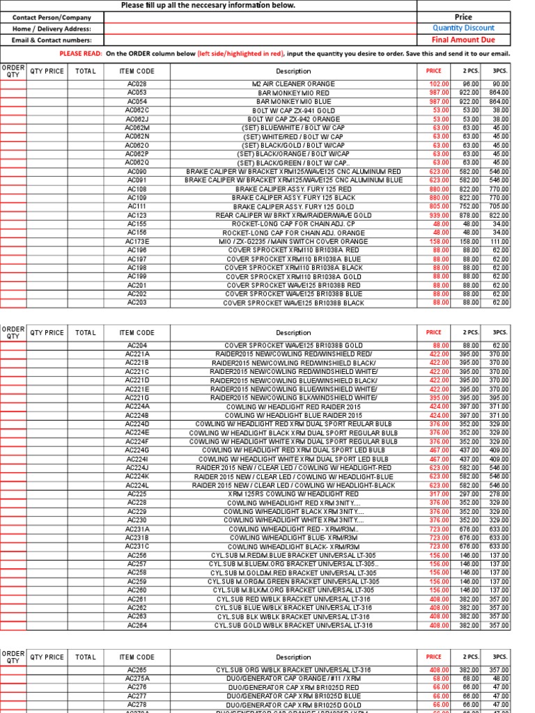 Order Form As of May 15 2019 3 | PDF | Automotive Industry