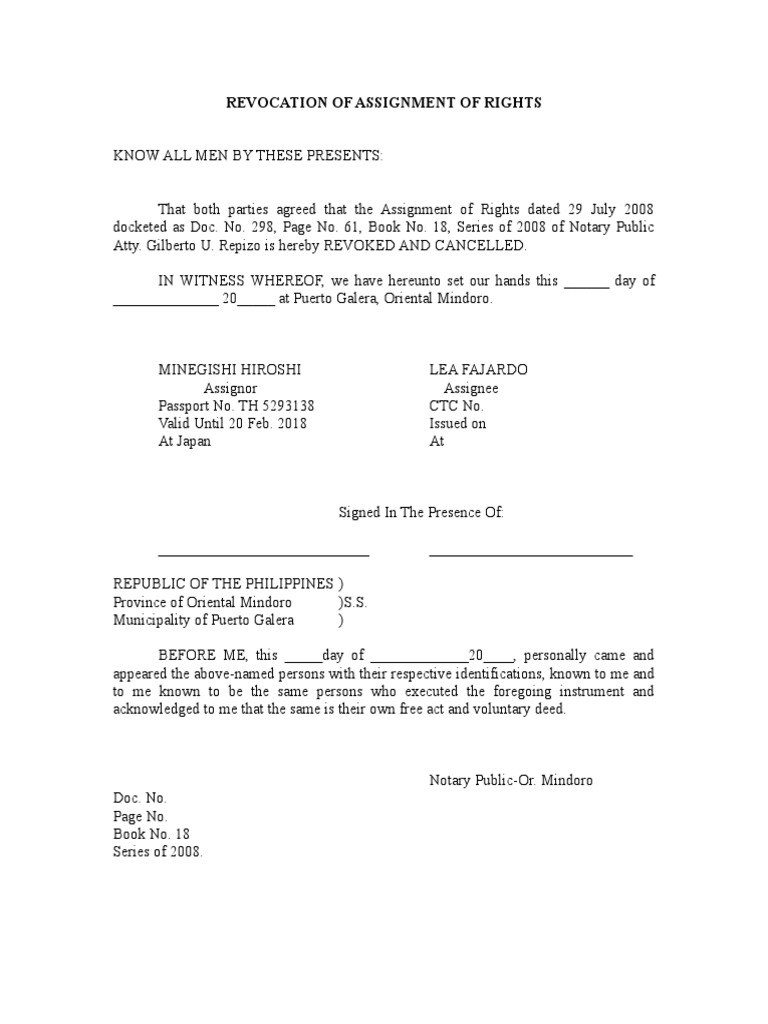 Assignment of rights sample picture