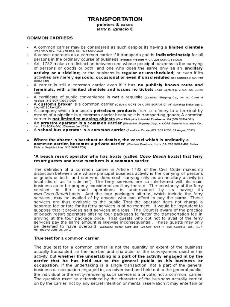 Transportation Law Notes PDF Admiralty Law Negligence