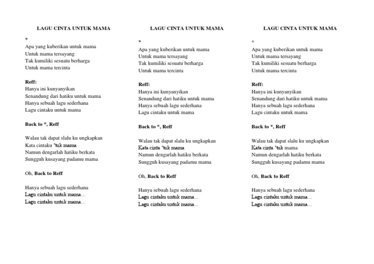 Lirik Lagu Cinta Untuk Mama Docx