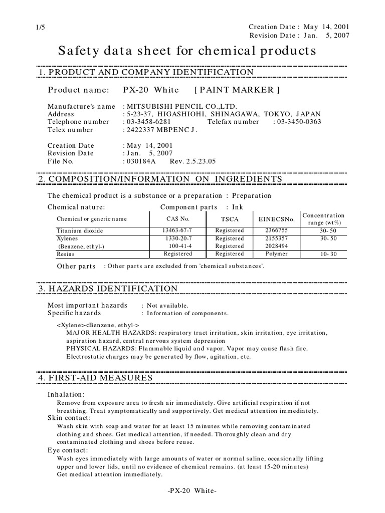 Safety Data Sheet For Chemical Products PDF Benzene Combustion