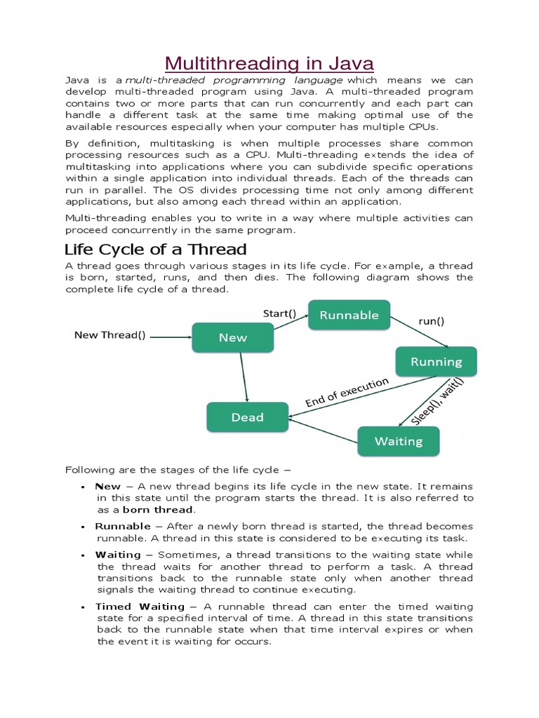 Multi Threading in Java | PDF | Thread (Computing) | Process (Computing)