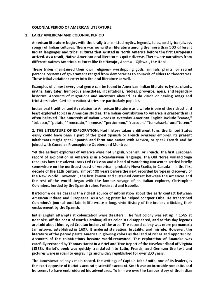 Colonial Period in American Literature | PDF | Native Americans In The ...