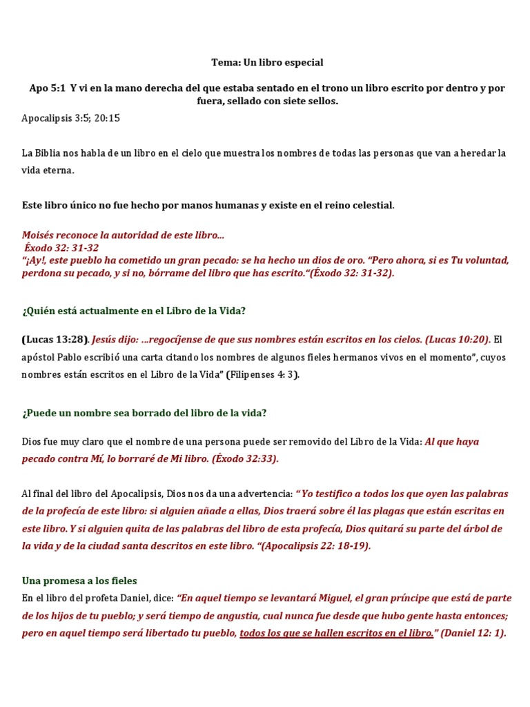 El Libro de la Vida en la Biblia | PDF | Libro de revelación | Pecado