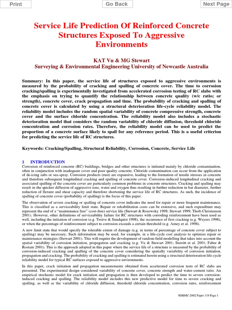 Service Life Prediction of RC Structures | PDF | Fracture | Corrosion