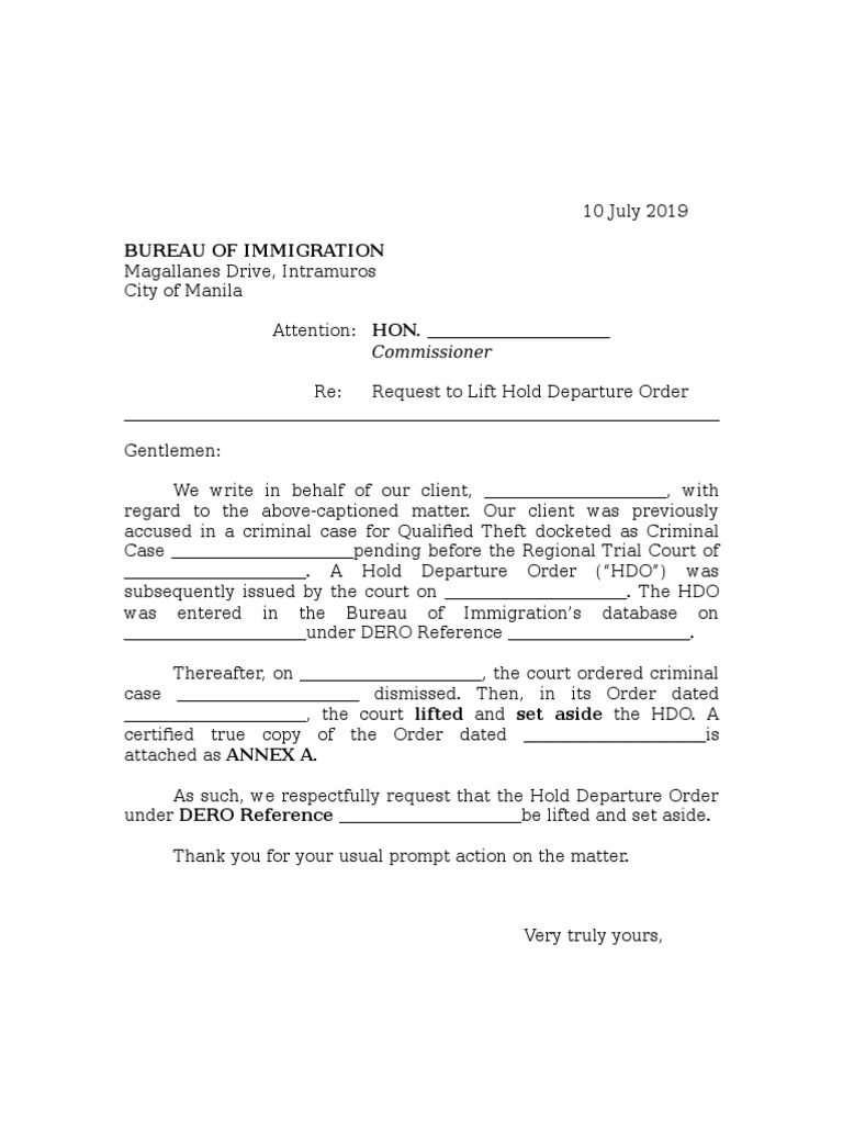 Request To Lift Hold Departure Order PDF
