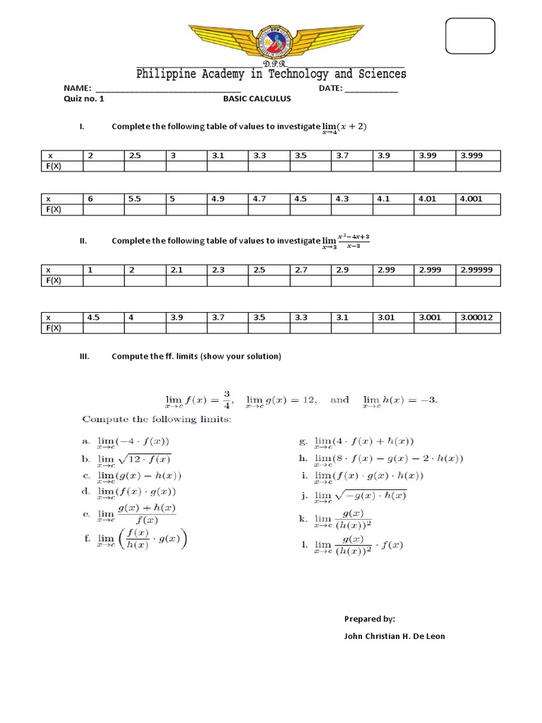 BASIC CAL Quiz No. 1 | PDF