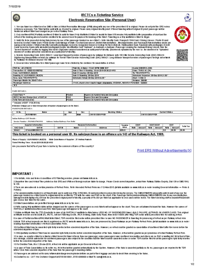 IRCTC e-Ticketing Guidelines and Info | PDF | Identity Document ...