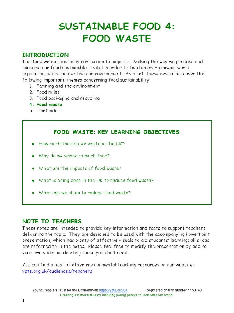 Food Waste Lesson Plan PDF Global Warming Waste