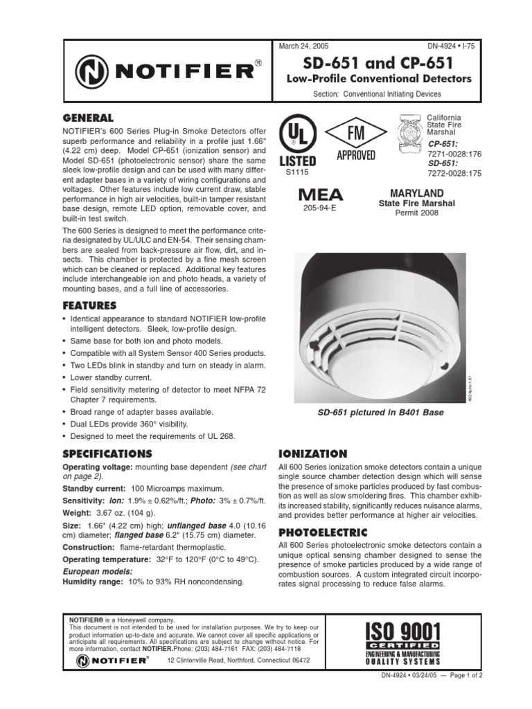 SD-651 and CP-651: Low-Profile Conventional Detectors | PDF ...