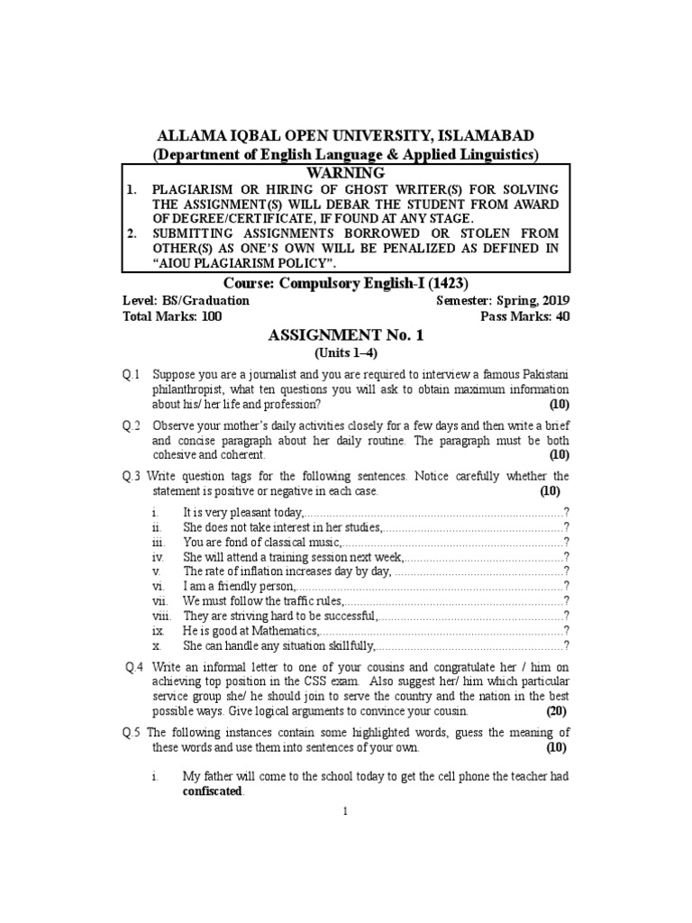 AIOU English Assignment Guide | PDF | Cognition