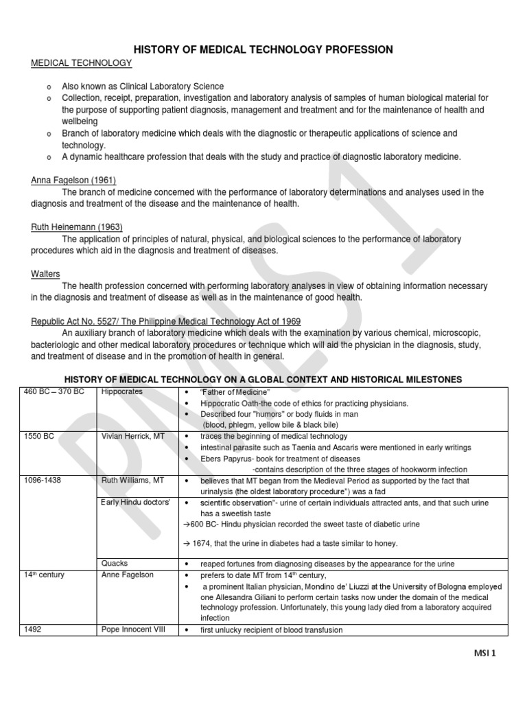 History of Medical Technology Profession | PDF | Medical Laboratory ...