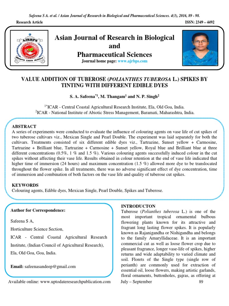 A 1 Value Addition of Tuberose (Polianthes Tuberosa L.) Spikes by