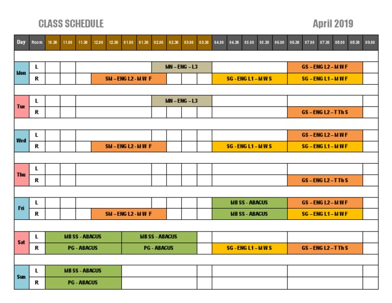 April 2019 Class Schedule Overview | PDF | Foreign Language Studies ...