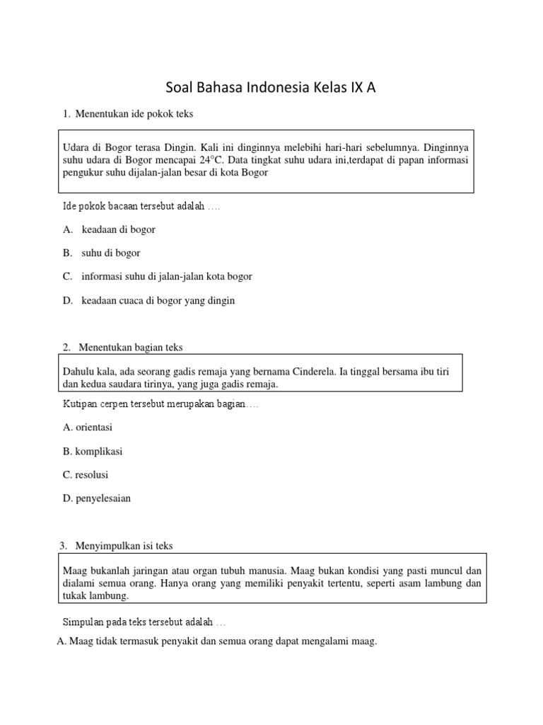 Soal Bahasa Indonesia Kelas IX A | PDF