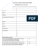 Manage Ac&Abc Incubation Centre: Membership Application Form