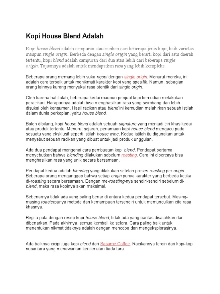 Kopi House Blend Adalah | PDF