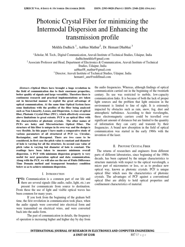 Photonic Crystal Fiber For Minimizing The Intermodal Dispersion and ...