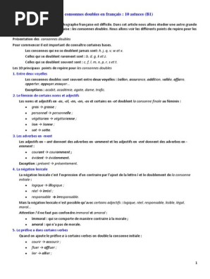 Les Consonnes Doubles En Francais 10 Astuces B1 Pdf Verbe Orthographie