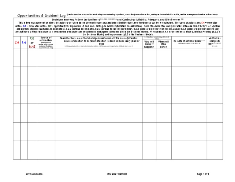 Supplier Evaluation Action Log | PDF | Audit | Business