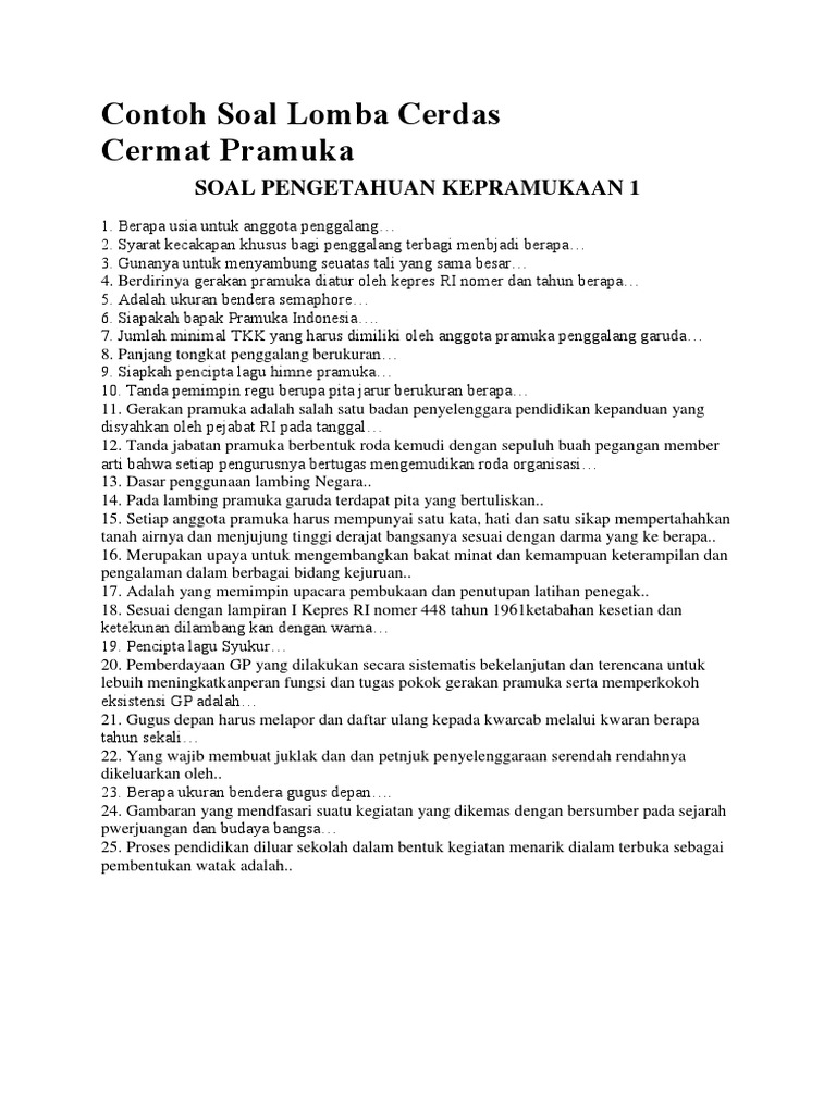 Contoh Soal Pengetahuan Kepramukaan Beserta Jawabannya