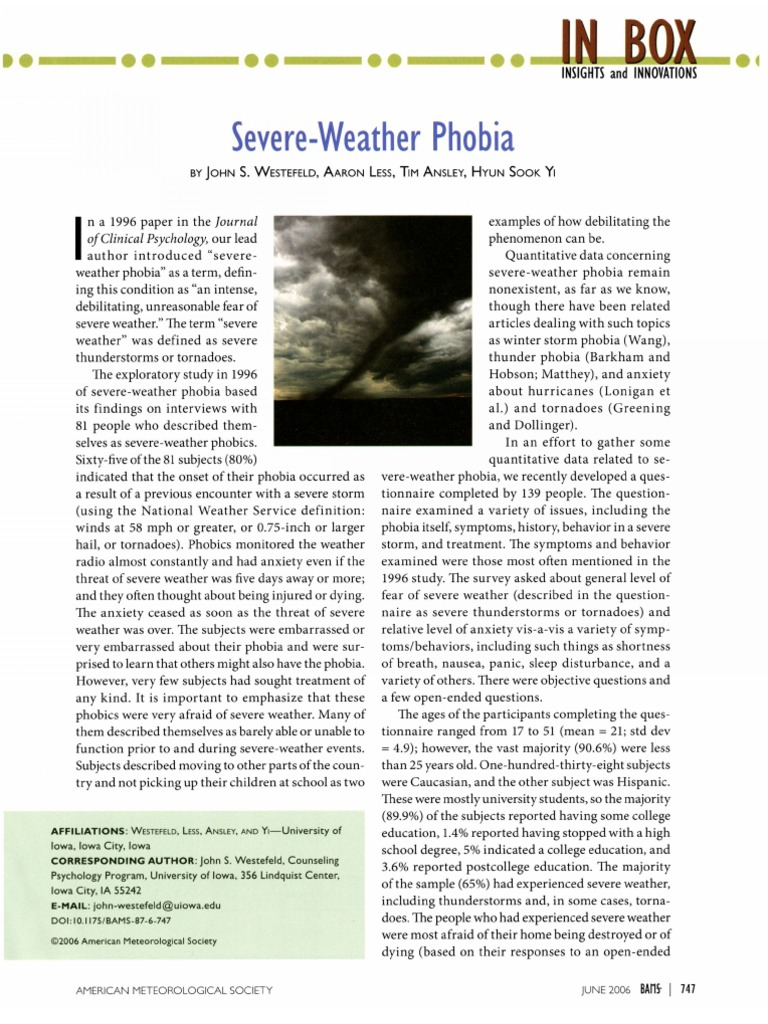 SevereWeather Phobia of Clinical Psychology, Our Lead PDF Phobia