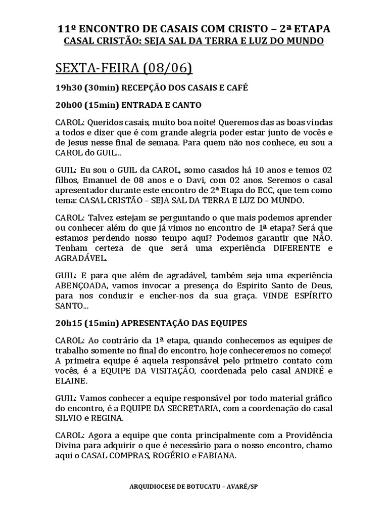 Roteiro 2a Etapa Ecc PDF Liturgia Igreja Cat lica