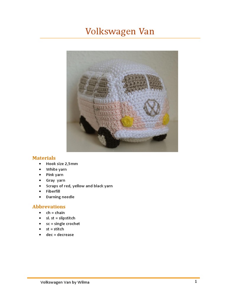Free Crochet Pattern: VW Van | PDF | Crochet | Embroidery