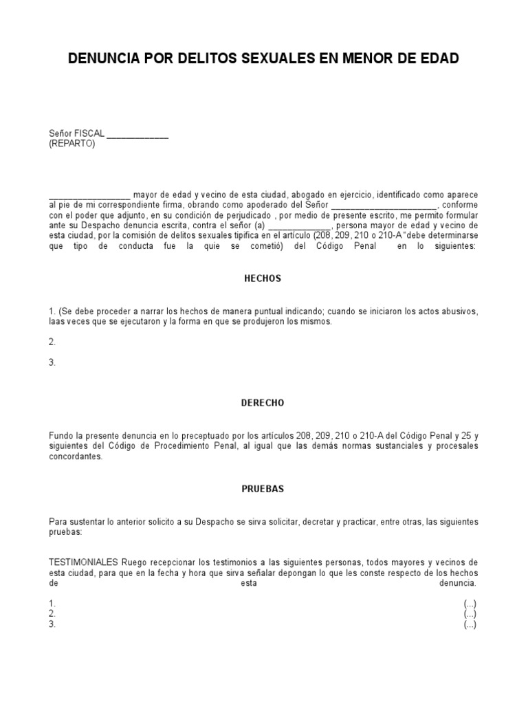 Denuncia Por Delitos Sexuales PDF Derecho penal Crimen y violencia