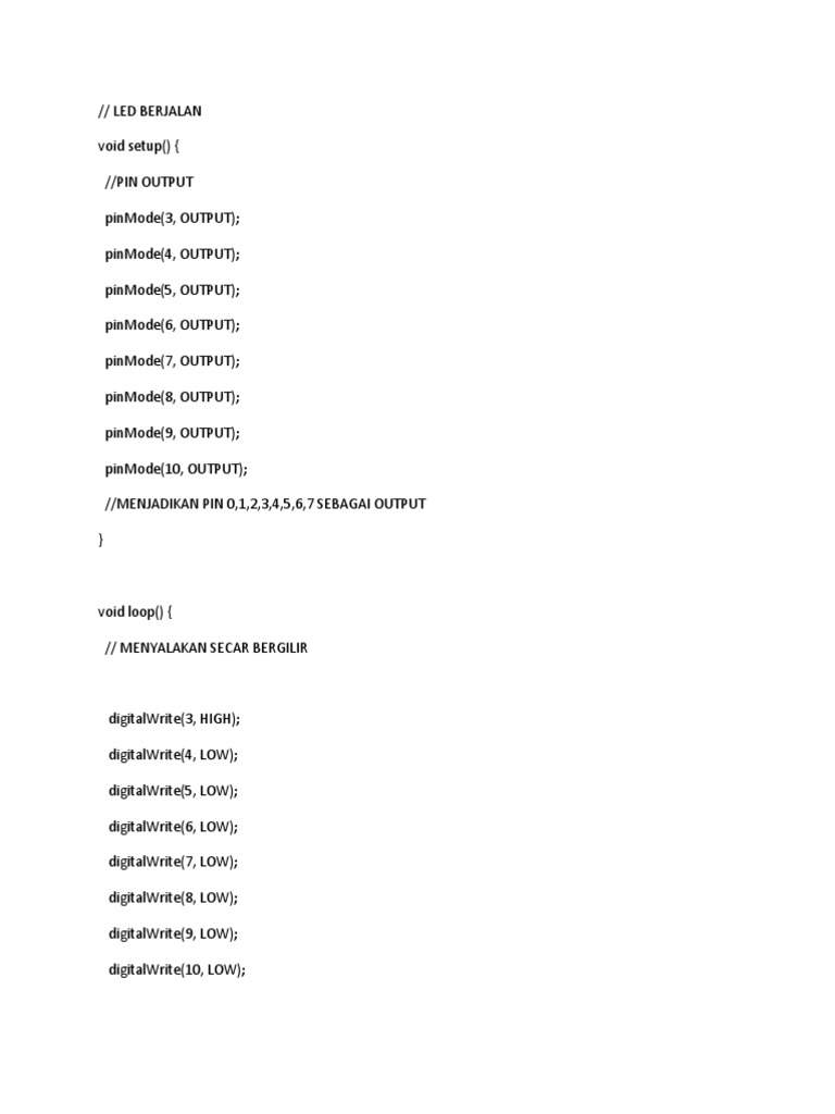 Contoh Program Led Arduino Uno | PDF | Arduino | Computer Architecture