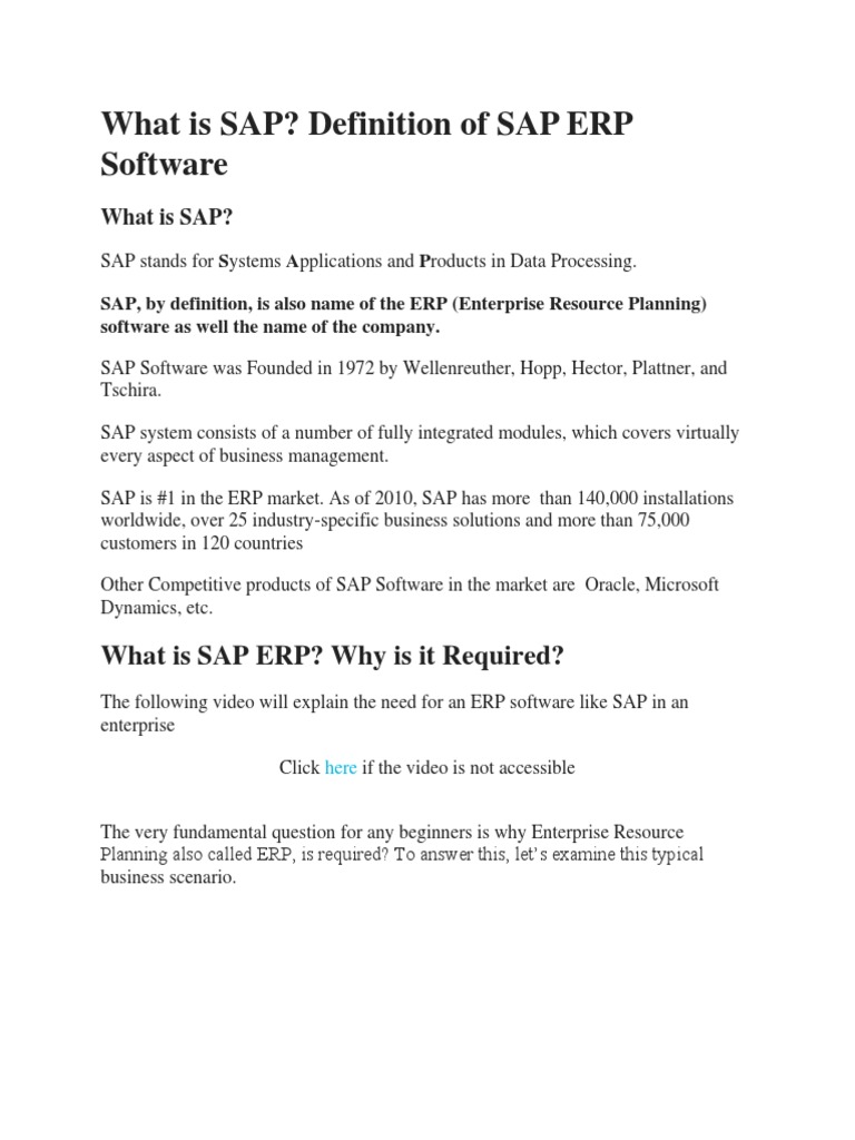 What Is SAP? Definition of SAP ERP Software PDF Enterprise Resource