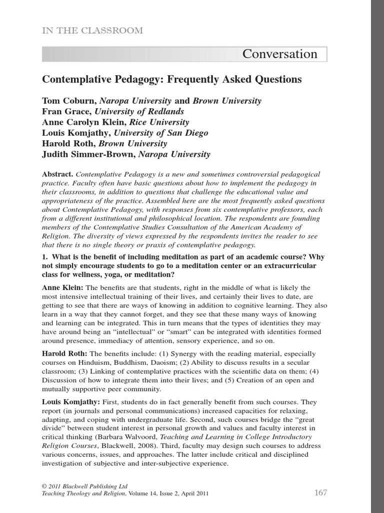 Conversation: Contemplative Pedagogy: Frequently Asked Questions ...