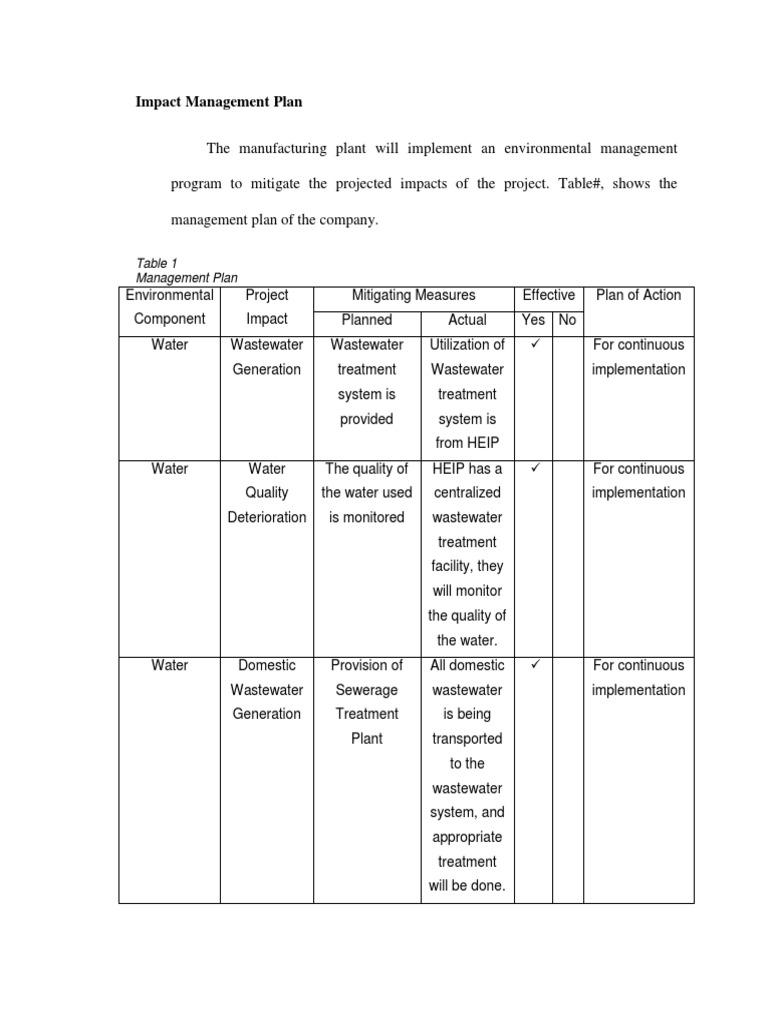Environmental Management Plan Overview | PDF | Wastewater | Personal ...