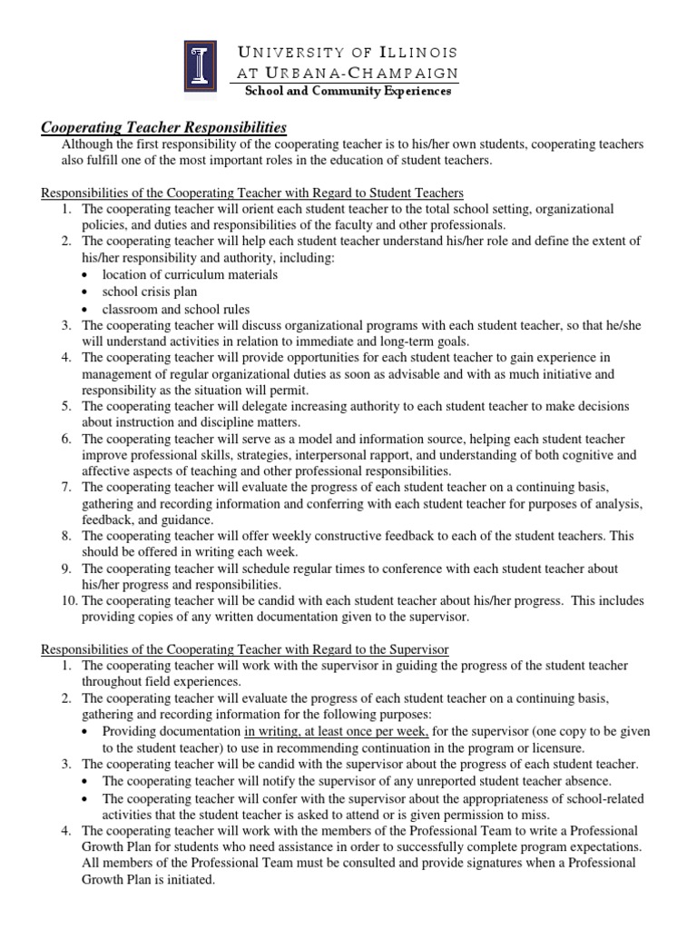 Cooperating Teacher Expectations And Responsibilities | Pdf | Teachers |  Psychological Concepts