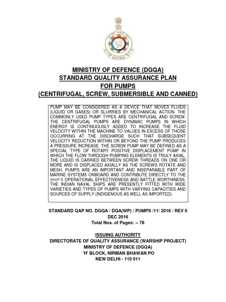 Indian Navy Standard Quality Assurance Plan | PDF | Pump | Mechanical ...
