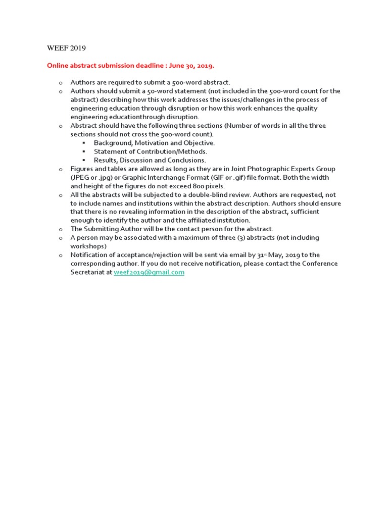 Guidelines For Submission in WEEF 2019 | PDF | Abstract (Summary ...