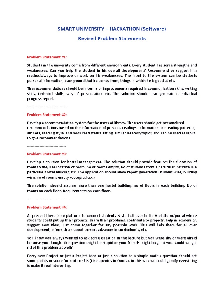 Software Hackathon Problem Statements | PDF | Lecture | Information