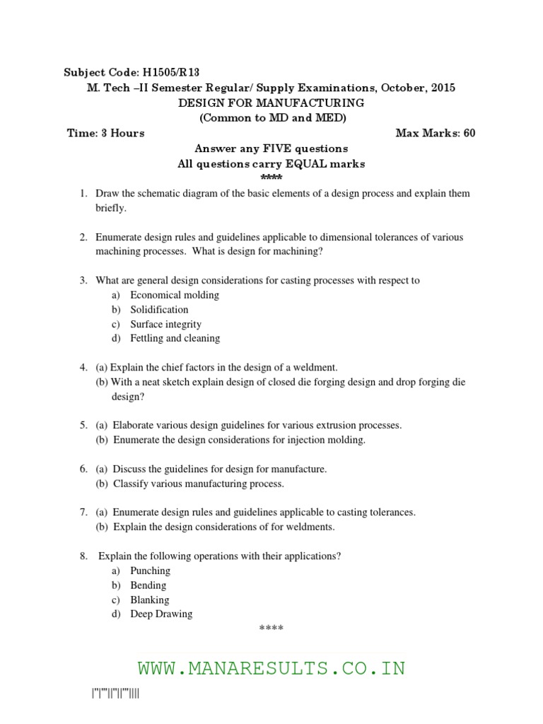 M. Tech Design for Manufacturing Exam Guide | PDF | Technology ...
