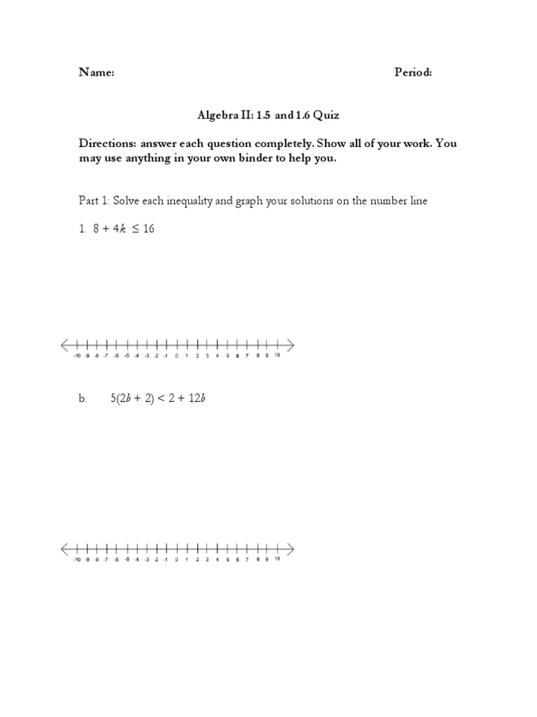 Algebra II Quiz: Inequalities & Equations | PDF | Teaching Methods ...
