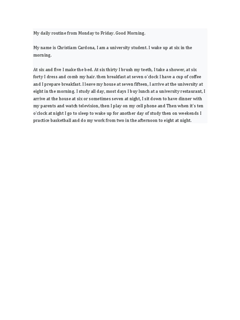 My Daily Routine From Monday To Friday | PDF