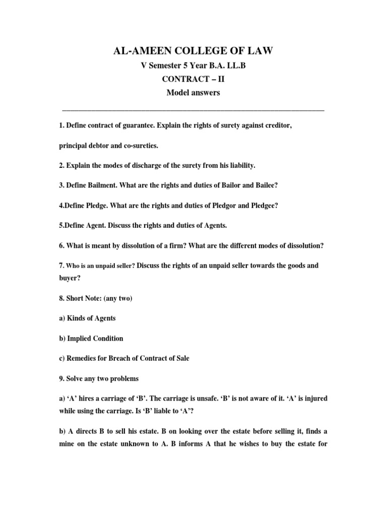 Contract-II Model Answer | PDF | Guarantee | Security Interest