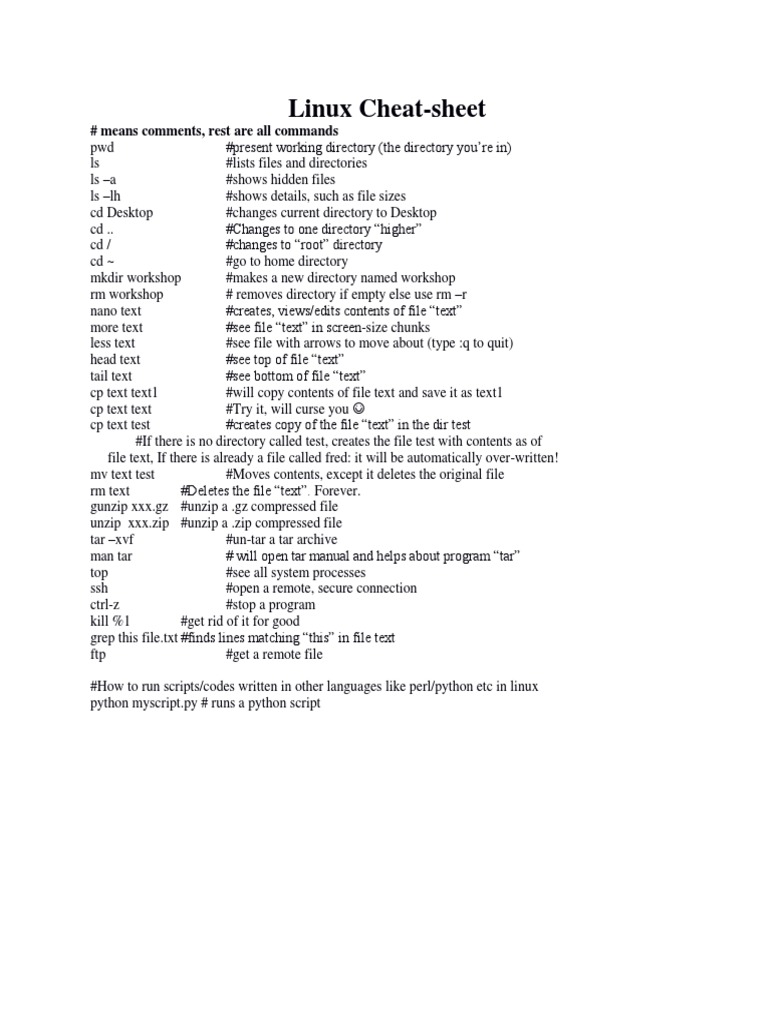 Essential Linux Commands Cheat Sheet | PDF | Zip (File Format ...